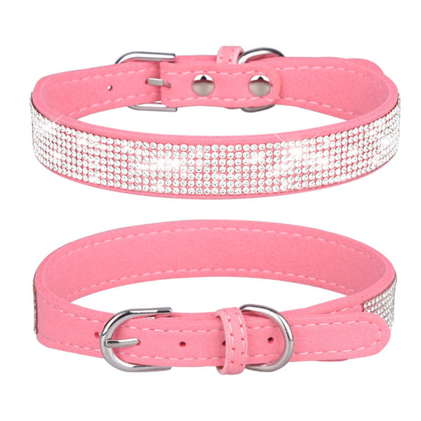 Shiny Soft Suede Dog Cat Rhinestone Collar