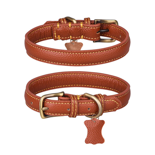 Lichee Grain Cowhide Leather Dog Collar