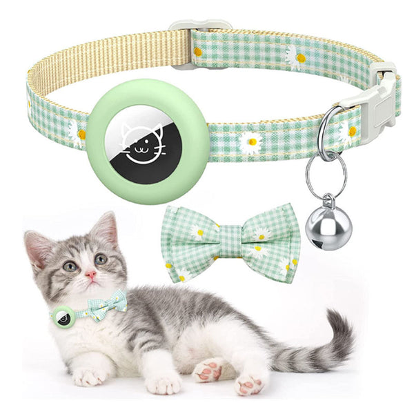 Airtag Plaid Bow Baby Cat Collar With Bell