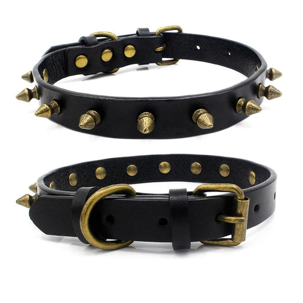 Cool Punk Rivet Real Leather Dog Collar