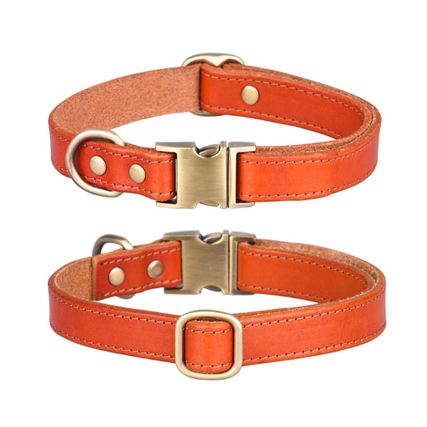 Luxury Metal Buckle Genuine Leather Pet Collar