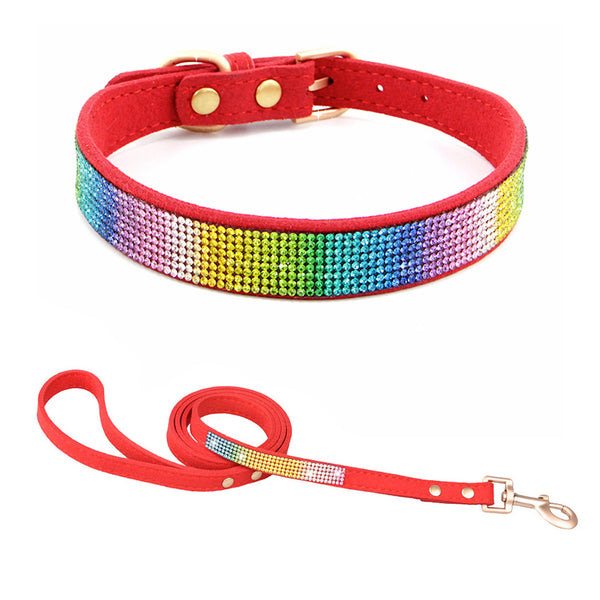 Shiny Colored Rhinestones Pet Collar Dog Leash Sets