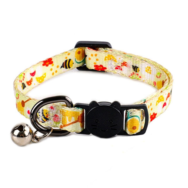 Printed Pattern Polyester Cat Dog Collar with Bells