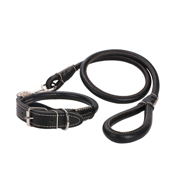 Classical Durable PU Leather Dog Collar Leash Set