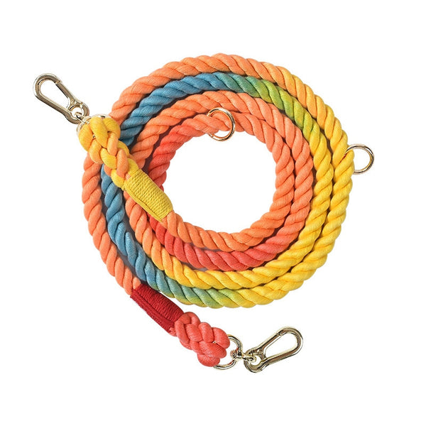 Rainbow Handmade Cotton Dog Rope Pet Leash(Gold)