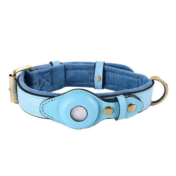 Suede Inside PU Pet Collar With Air Tags Holder